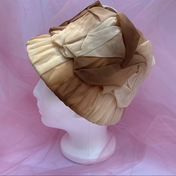 Vintage 2-Tone Brown Bucket Fascinator Hat main image 5